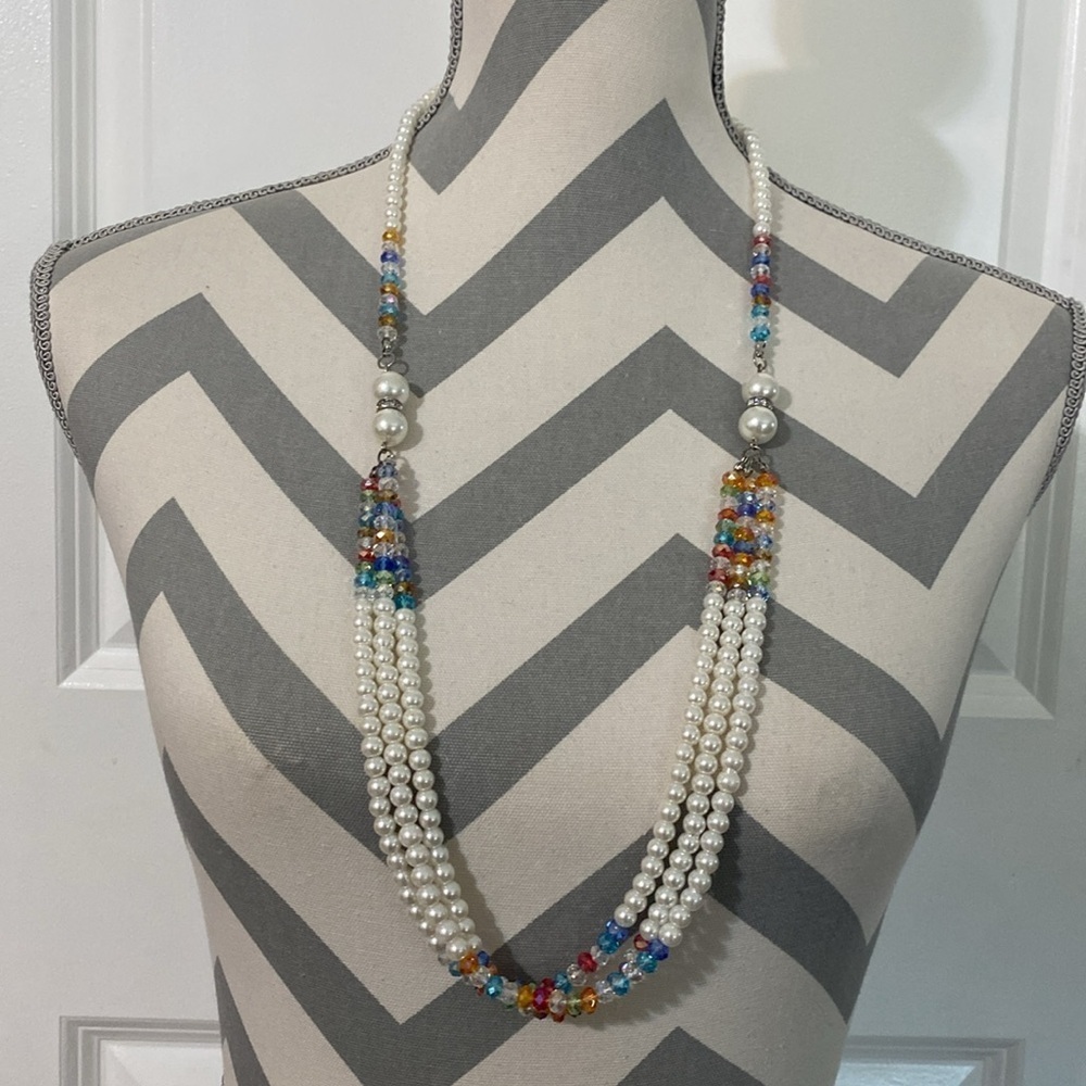 Vintage Multi-Color Beaded Necklace with Pearls